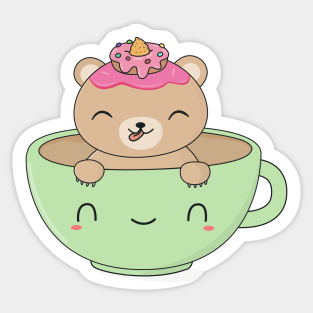 Kawaii Brown Bear Coffee T-Shirt Sticker